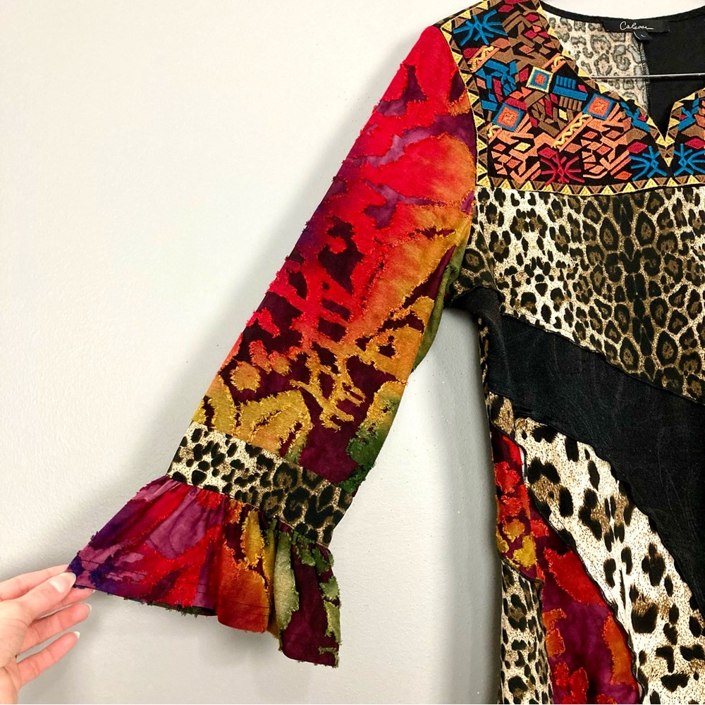 Calessa Patchwork Split V-Neck Ruffled Sleeve Top… - image 5